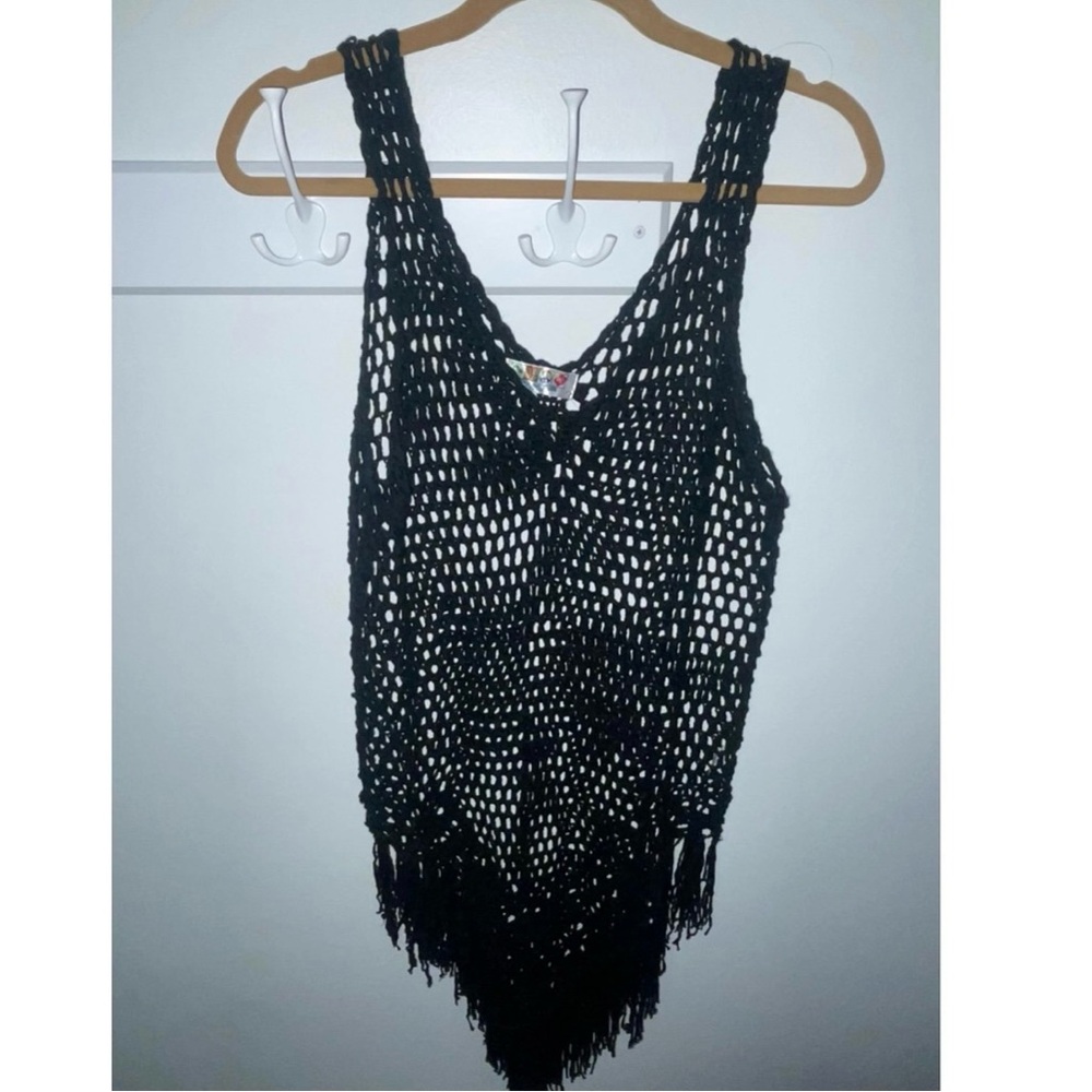 Black Crochet Fringe Cover Up